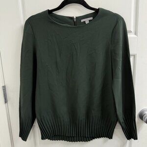 COS‎ Olive Green Pleated Long Sleeve Crew Neck Blouse Size XS
